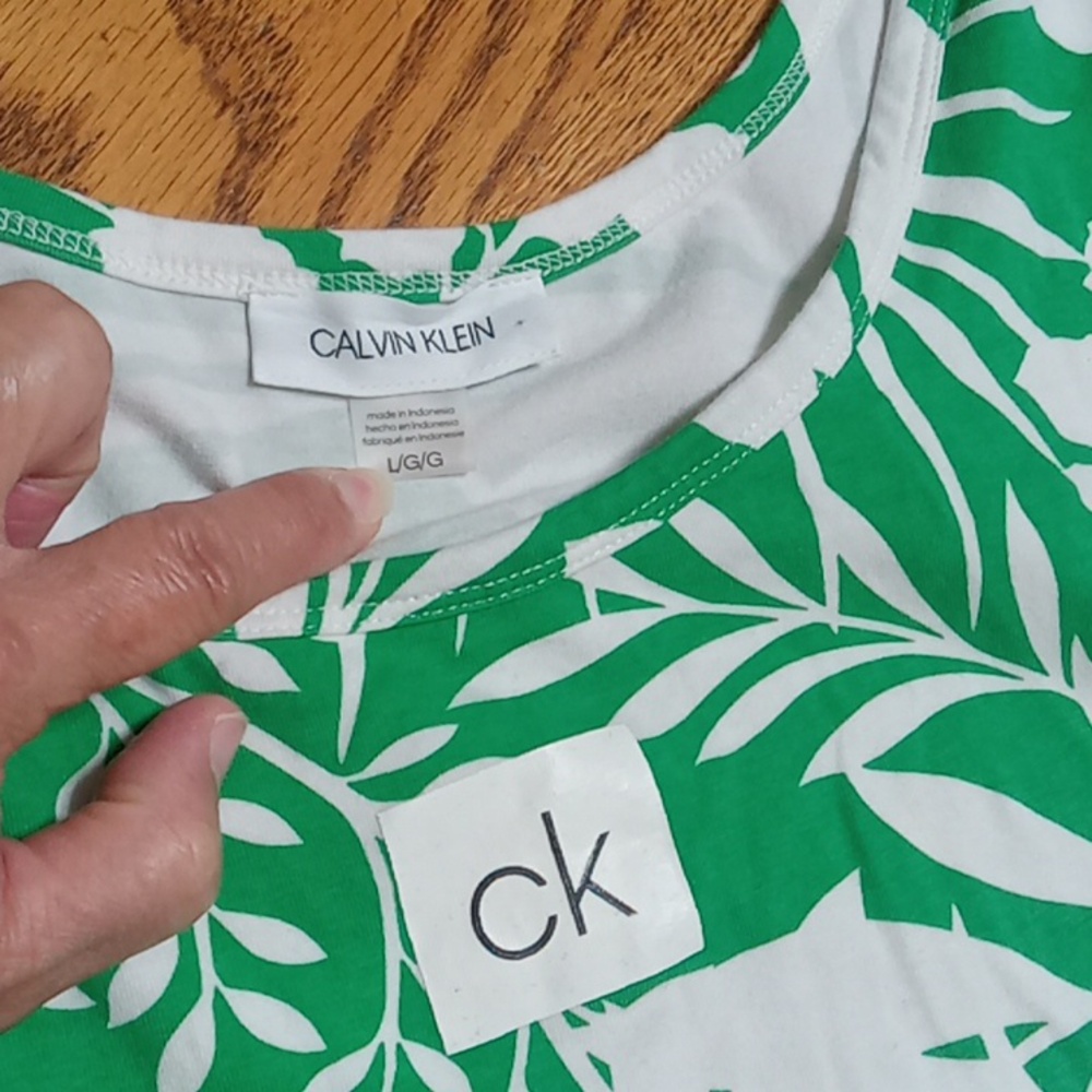 CALVIN KLEIN Womens Dress Maxi LARGE WHITE GREEN Resort Vacation Casual Preowned - Picture 8 of 11